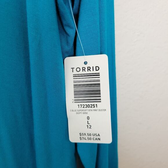 🚨NEW TORRID Blue Super Soft Knit Longline Snap Cardigan Sweater Size Large/12 - Picture 12 of 14